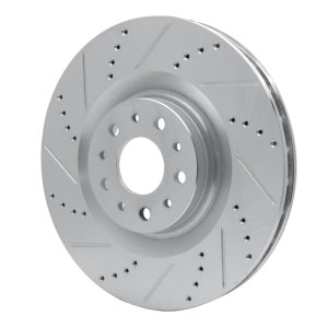 Fiat 500L Brake Rotor (1) - Front Left - R1 Concepts - Drilled & Slotted - Silver - `14-`19